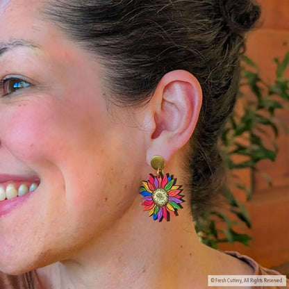 Rainbow Pride Flower Earrings Dangle And Drop
