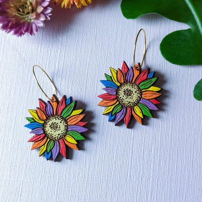 Rainbow Pride Flower Earrings Dangle And Drop