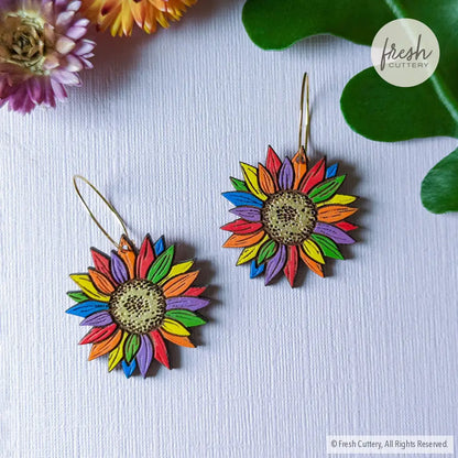 Rainbow Pride Flower Earrings Dangle And Drop