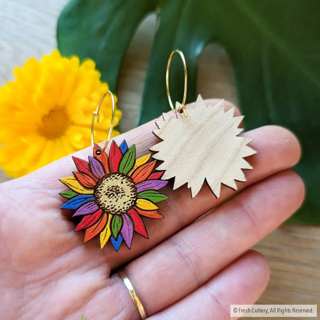 Rainbow Pride Flower Earrings Dangle And Drop