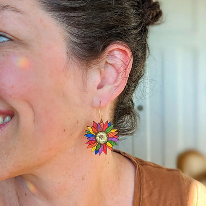 Rainbow Pride Flower Earrings Dangle And Drop