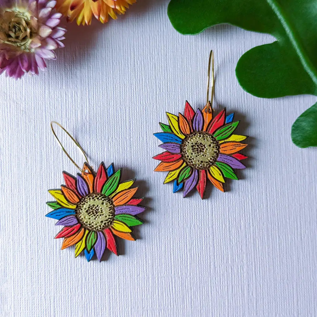 Rainbow Pride Flower Earrings Dangle And Drop