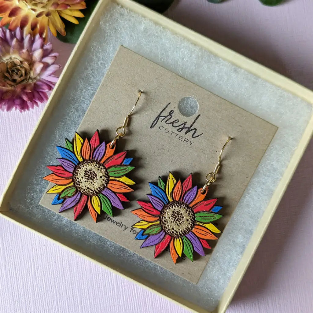 Rainbow Pride Flower Earrings Dangle And Drop
