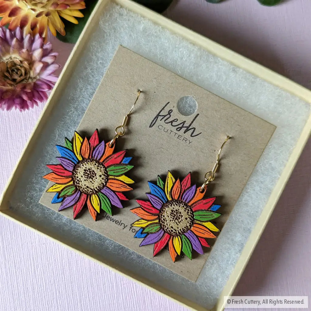 Rainbow Pride Flower Earrings Dangle And Drop