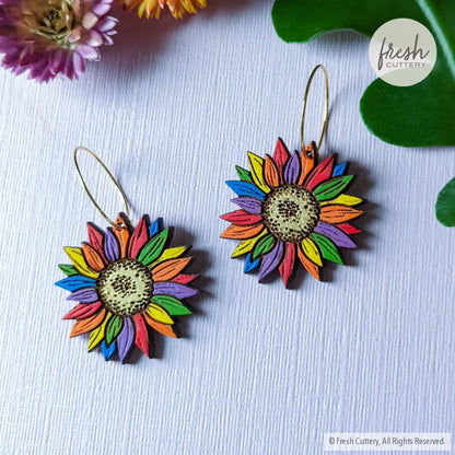 Rainbow Pride Flower Earrings Dangle And Drop