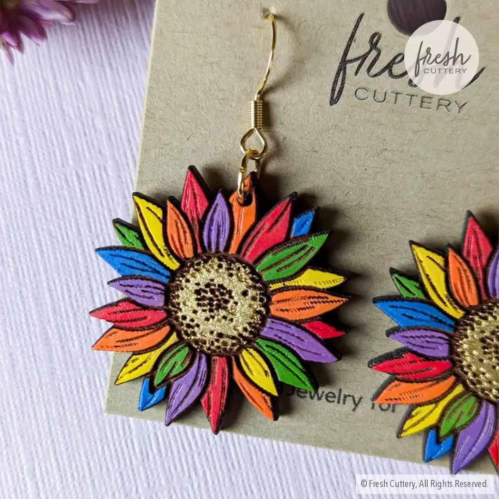 Rainbow Pride Flower Earrings Dangle And Drop