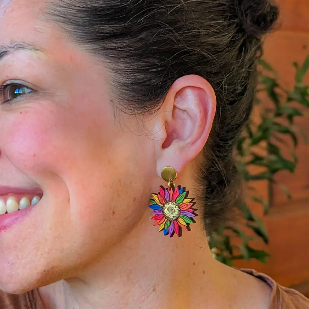 Rainbow Pride Flower Earrings Dangle And Drop