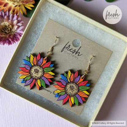 Rainbow Pride Flower Earrings Dangle And Drop