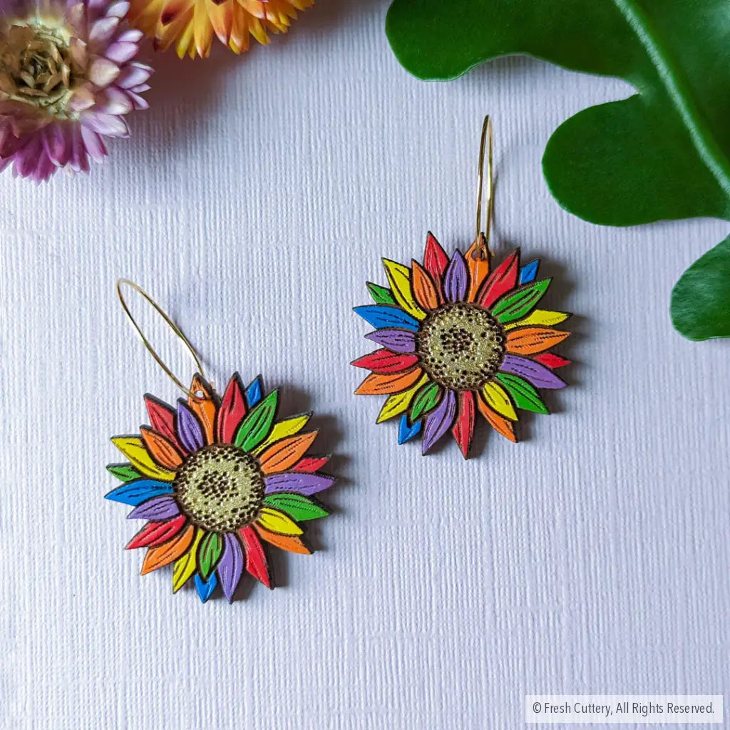 Rainbow Pride Flower Earrings Dangle And Drop