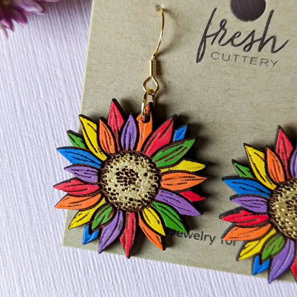 Rainbow Pride Flower Earrings Dangle And Drop