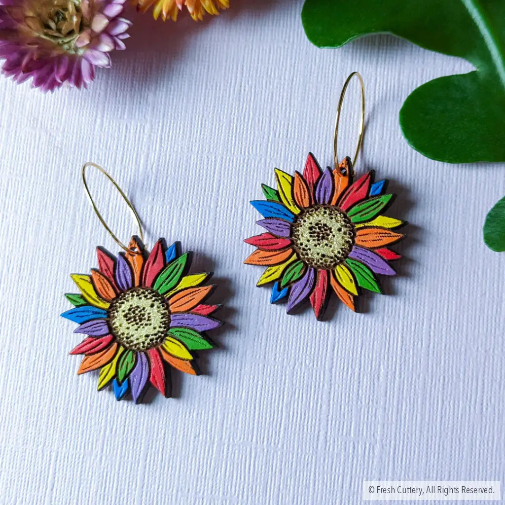 Rainbow Pride Flower Earrings Dangle And Drop