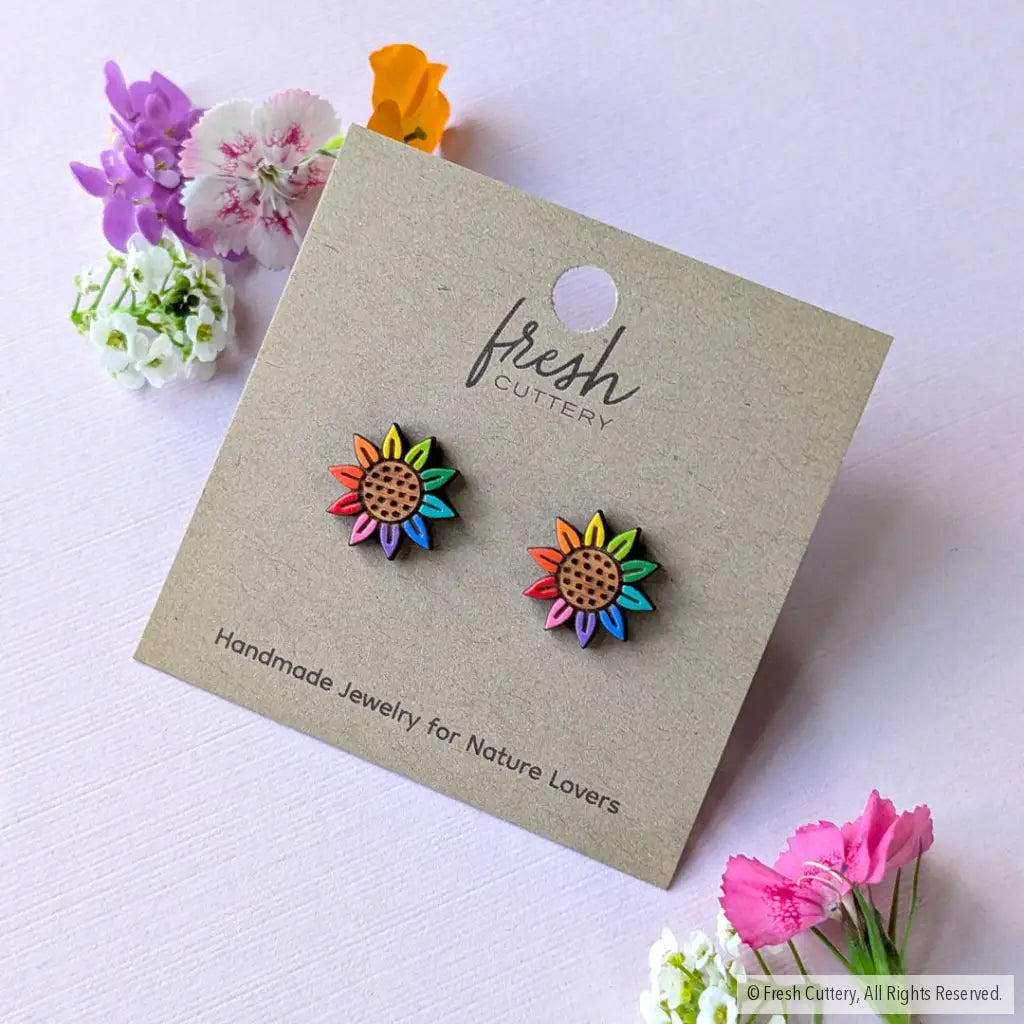 Rainbow Pride Flower Studs - Studs