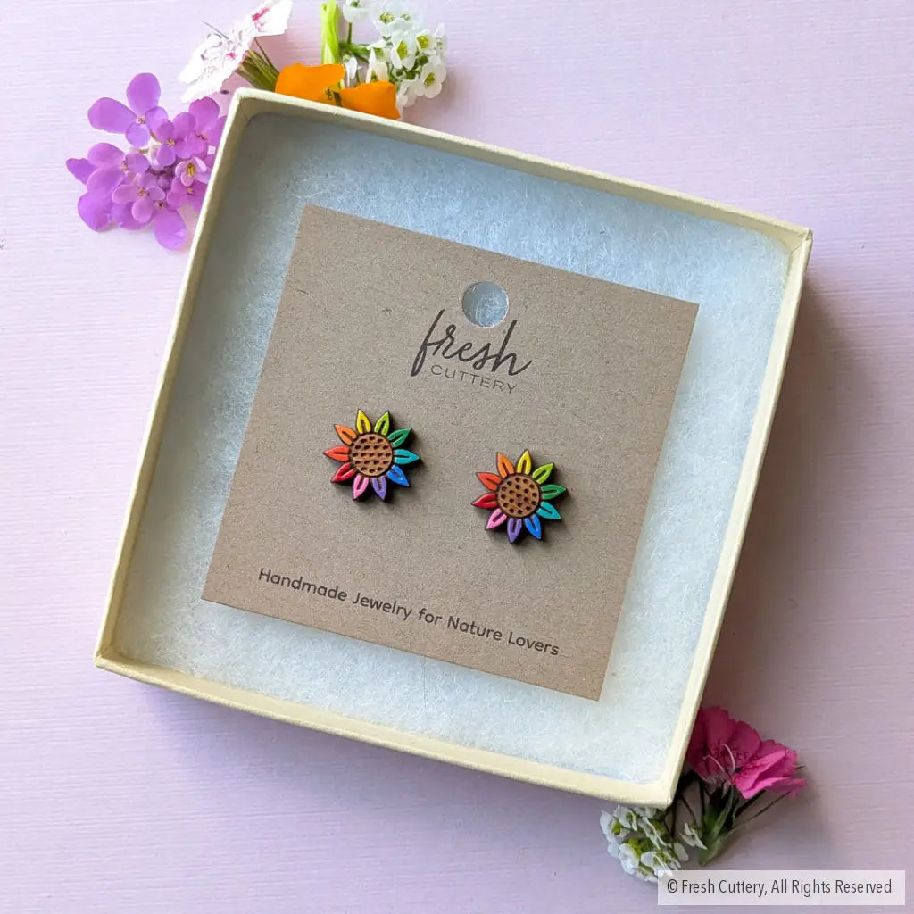 Rainbow Pride Flower Studs - Studs