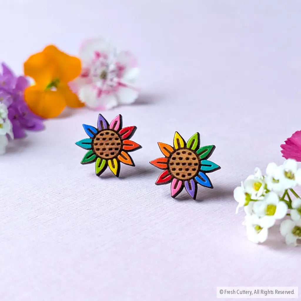 Rainbow Pride Flower Studs - Studs