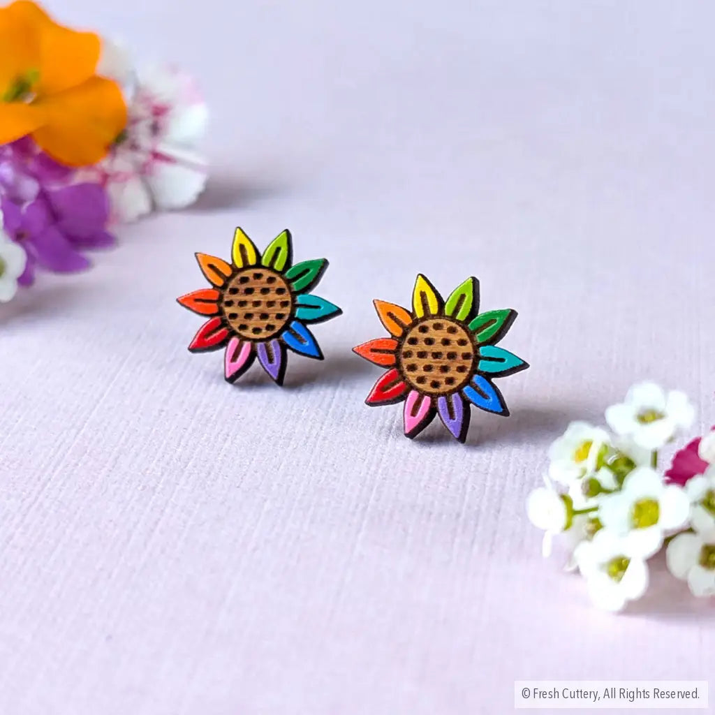 Rainbow Pride Flower Studs - Studs