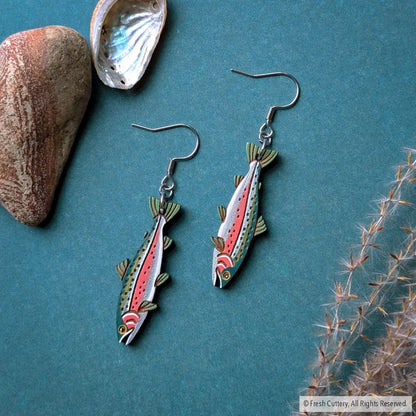 Rainbow Trout Earrings Dangle and Drop Earrings