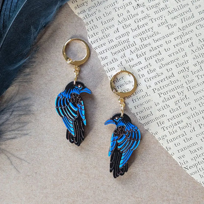 Raven Earrings Gold Leverbacks Dangle and Drop Earrings