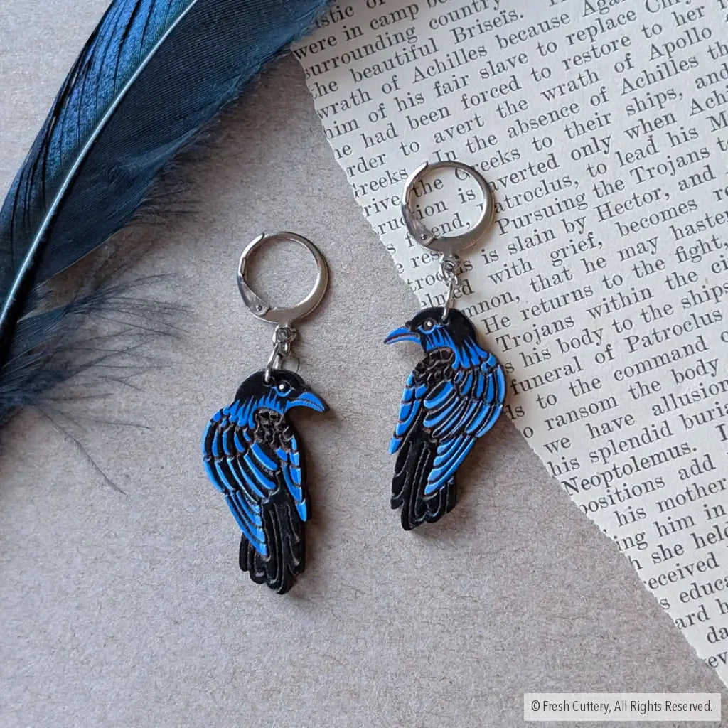 Raven Earrings Silver Leverbacks Dangle and Drop Earrings