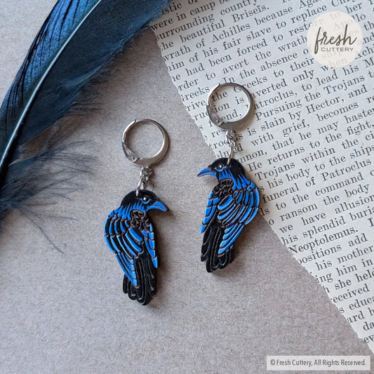 Raven Earrings Silver Leverbacks Dangle and Drop Earrings