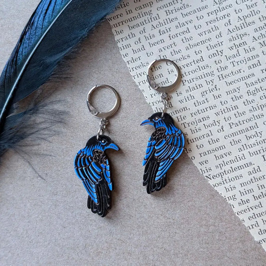 Raven Earrings Silver Leverbacks Dangle and Drop Earrings