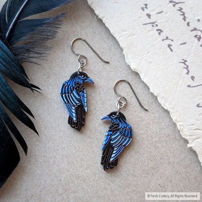 Raven Earrings - Titanium Ear Wires - Dangle and Drop Earrings
