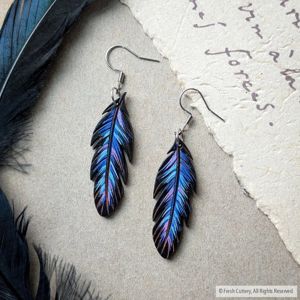 Raven Feather Earrings - Dangle and Drop Earrings