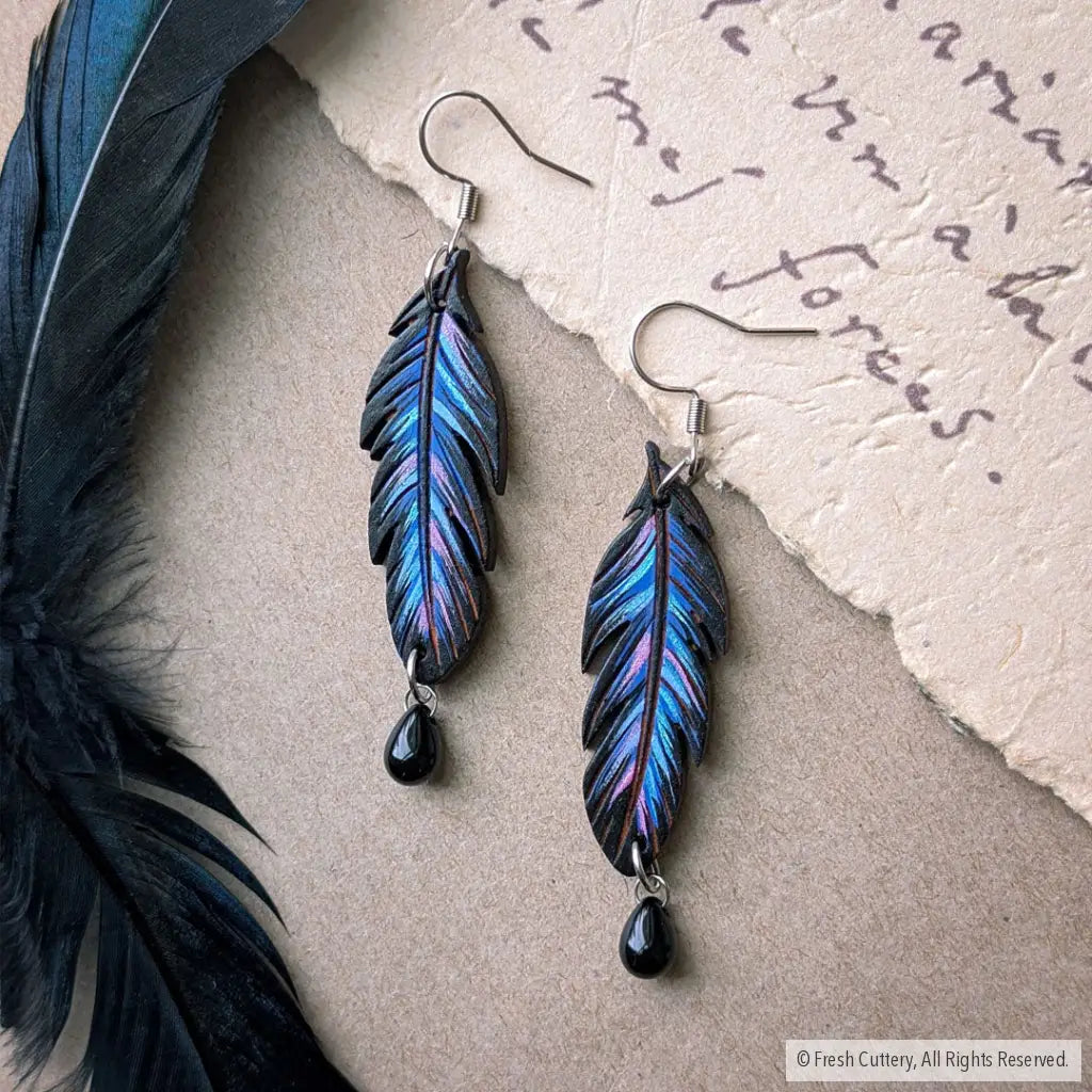 Raven Feather Earrings - Dangle and Drop Earrings