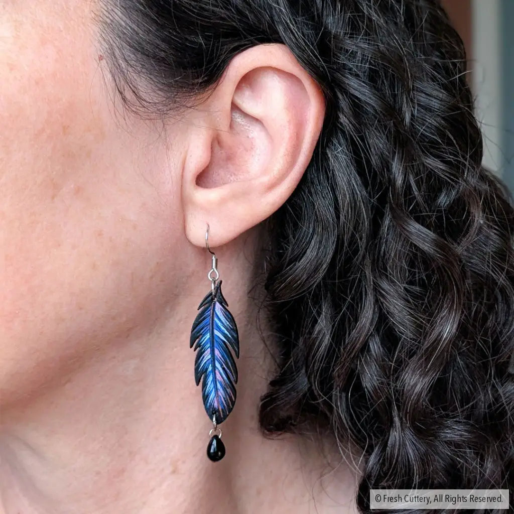 Raven Feather Earrings - Dangle and Drop Earrings