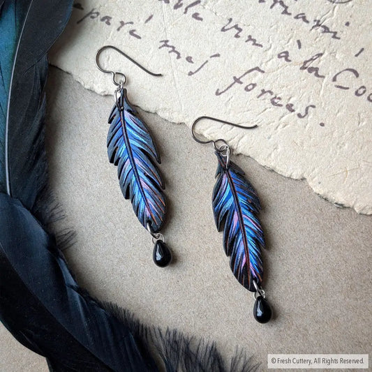 Raven Feather Earrings - Dangle and Drop Earrings