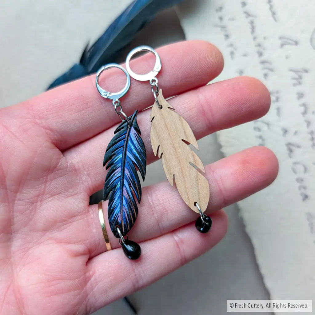 Raven Feather Earrings - Dangle and Drop Earrings