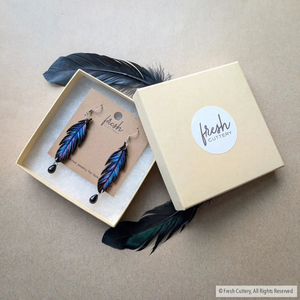 Raven Feather Earrings - Dangle and Drop Earrings