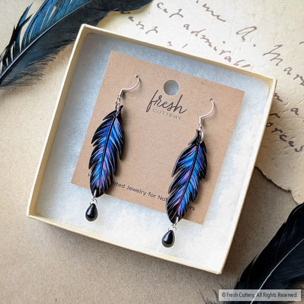 Raven Feather Earrings - Dangle and Drop Earrings