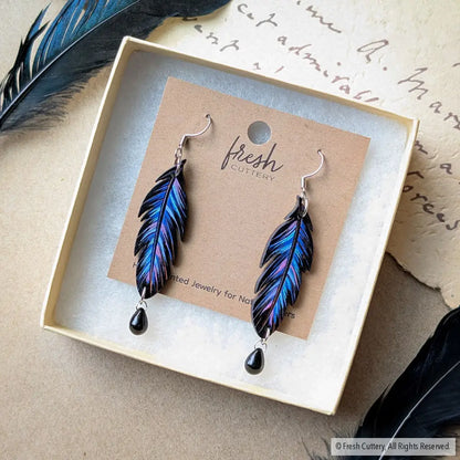 Raven Feather Earrings - Dangle and Drop Earrings
