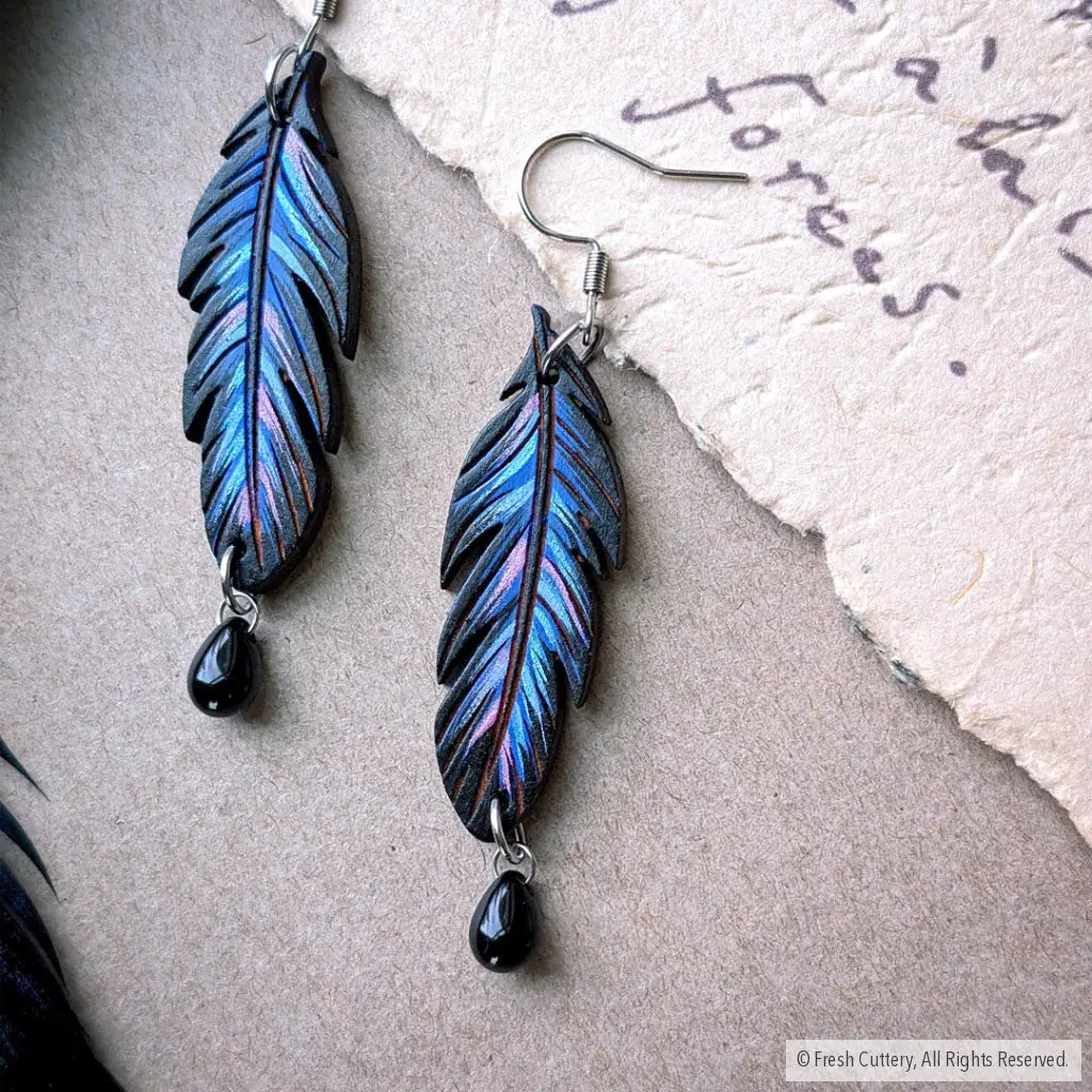 Raven Feather Earrings - Dangle and Drop Earrings