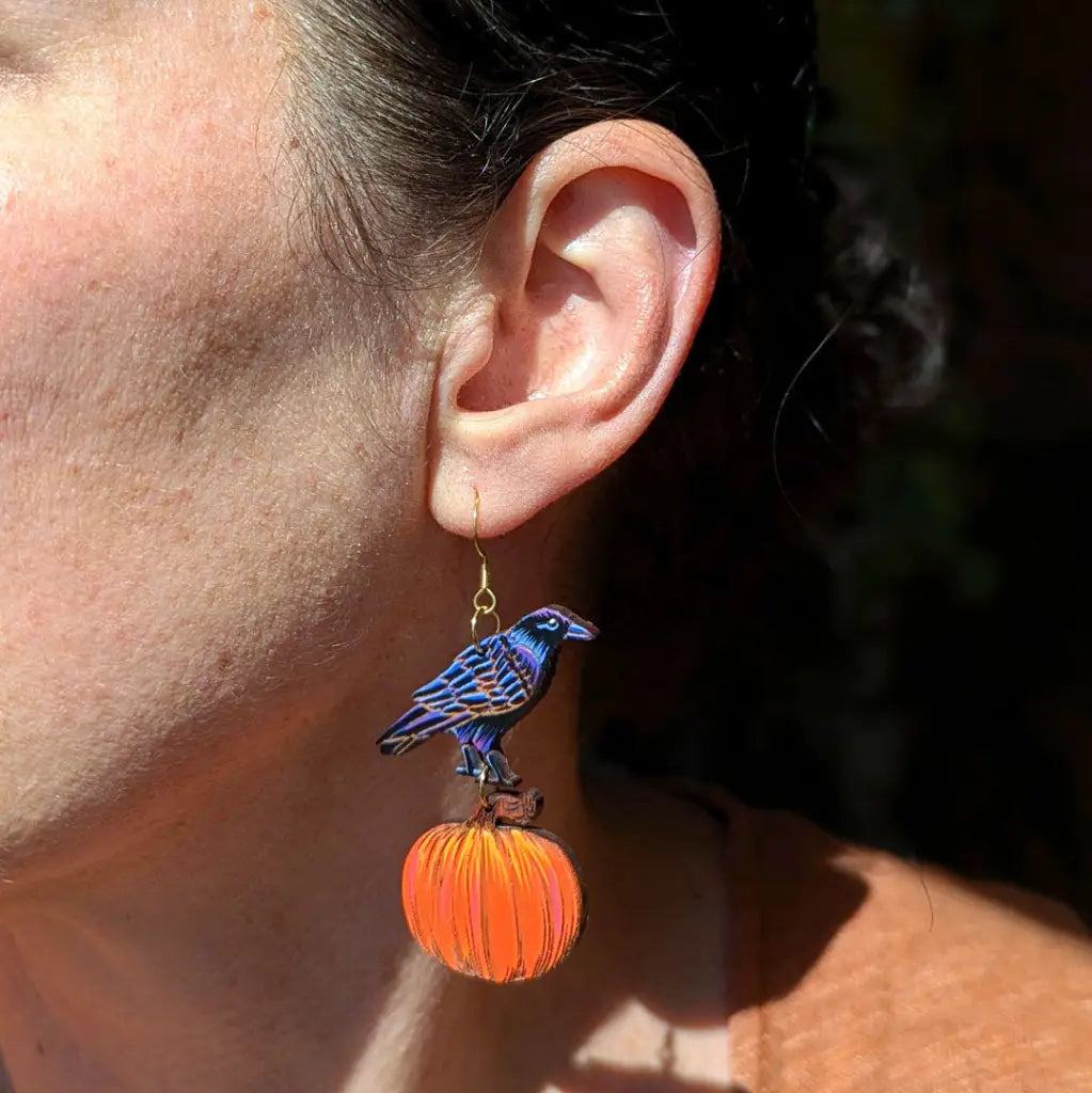 Raven Pumpkin Earrings Dangle And Drop