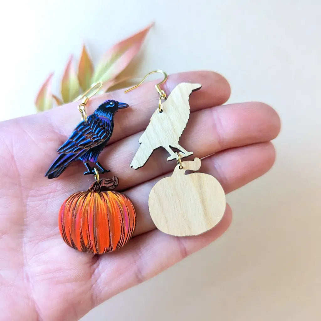 Raven Pumpkin Earrings Dangle And Drop