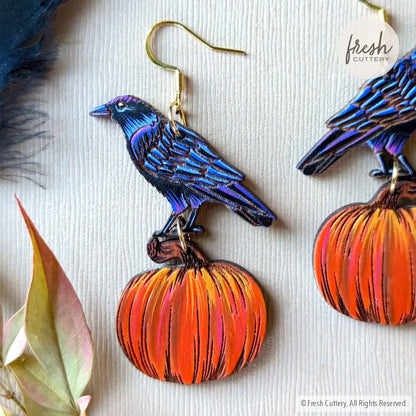 Raven Pumpkin Earrings Dangle And Drop