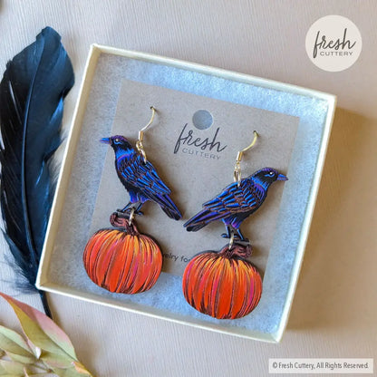 Raven Pumpkin Earrings Dangle And Drop