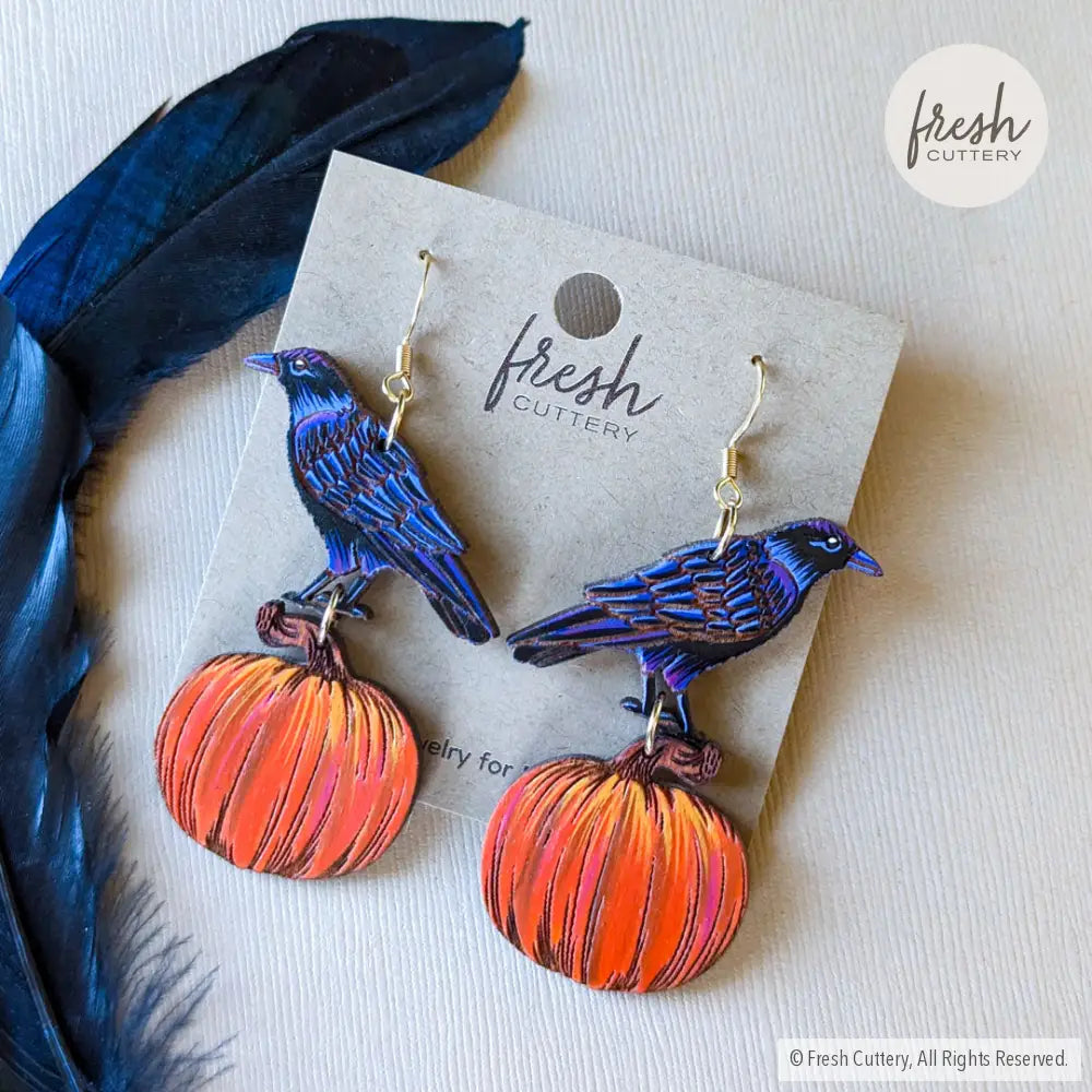 Raven Pumpkin Earrings Dangle And Drop