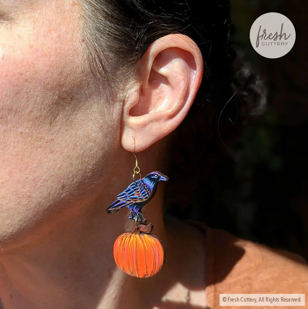 Raven Pumpkin Earrings Dangle And Drop