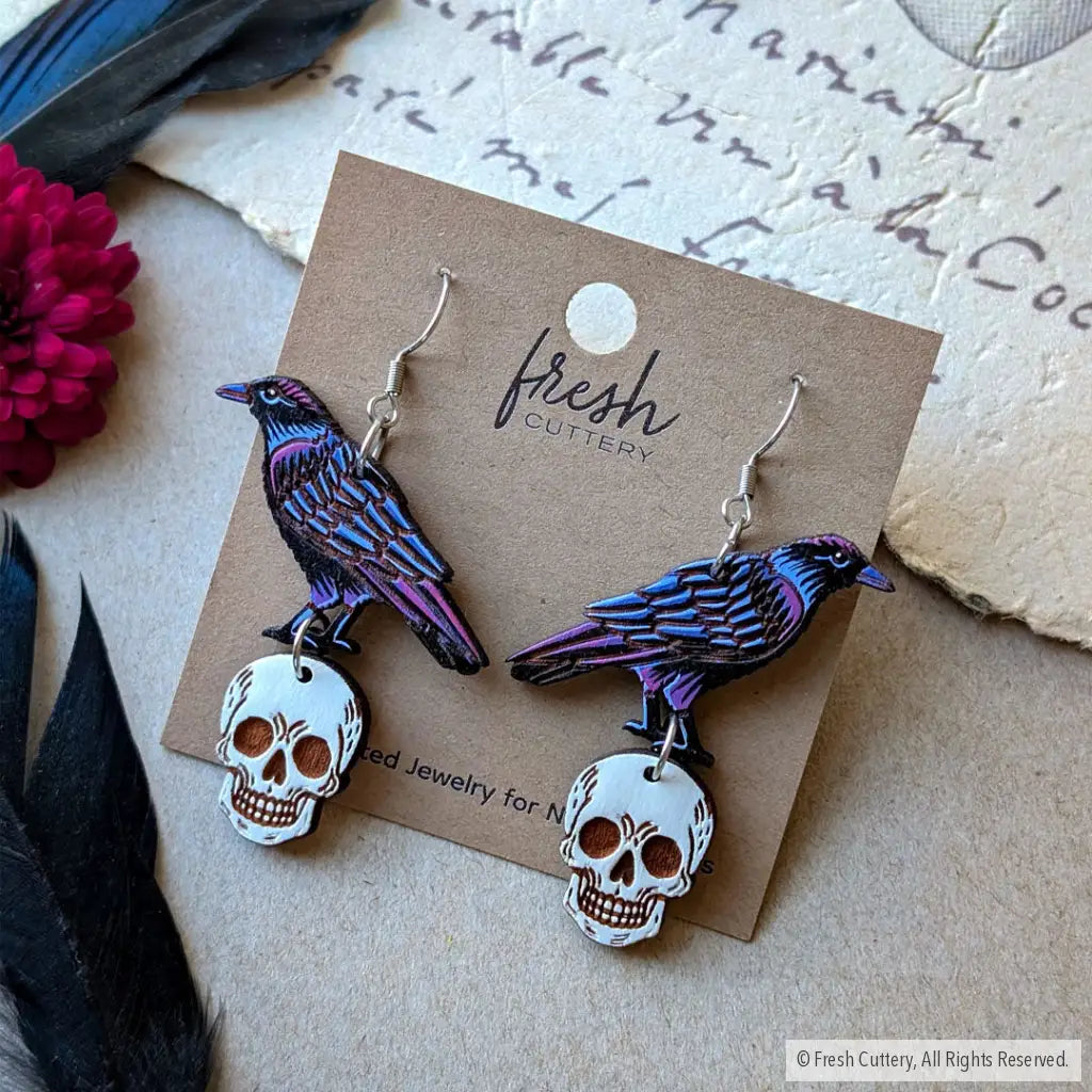 Raven Skull Earrings - Dangle and Drop Earrings