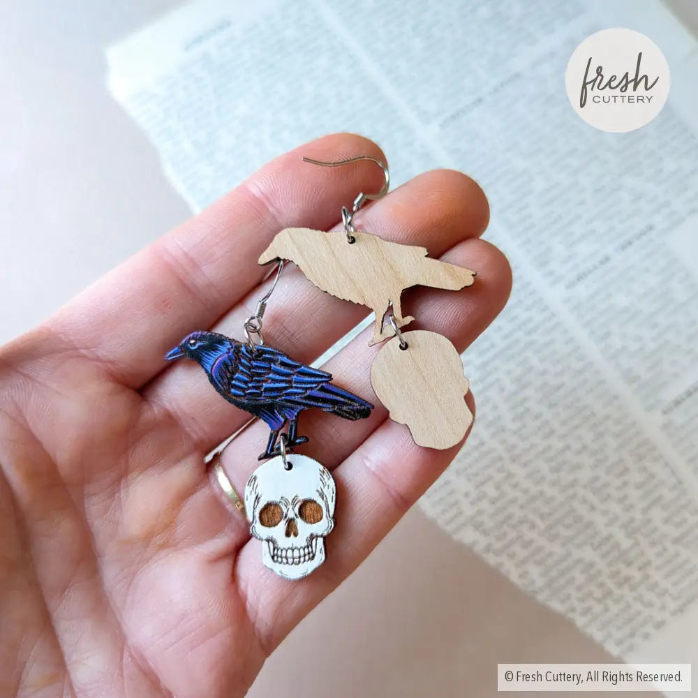 Raven Skull Earrings Dangle And Drop