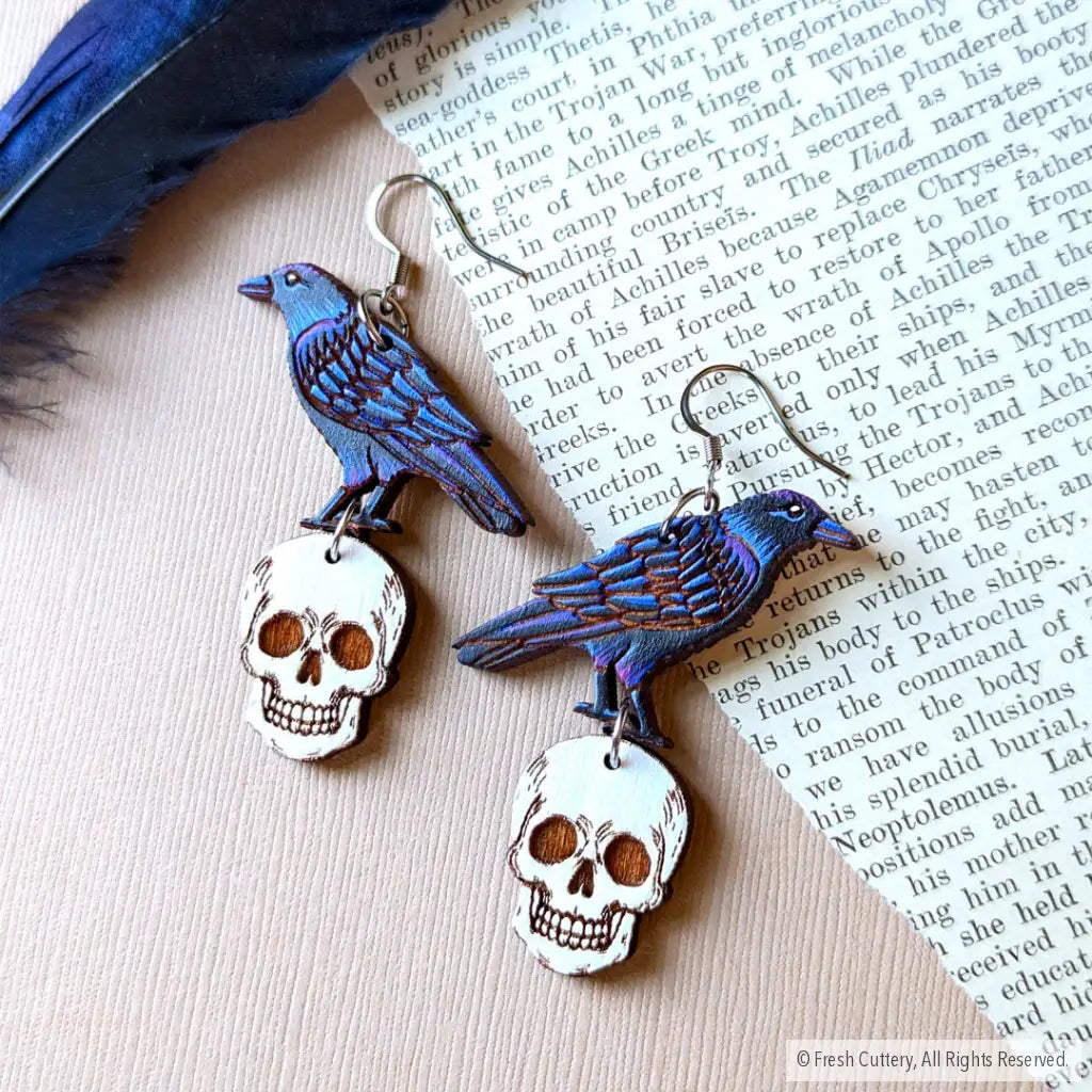 Raven Skull Earrings Dangle And Drop