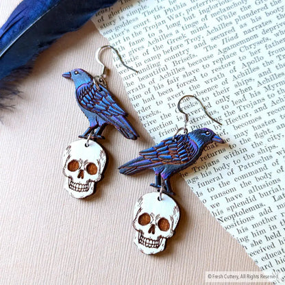 Raven Skull Earrings Dangle And Drop