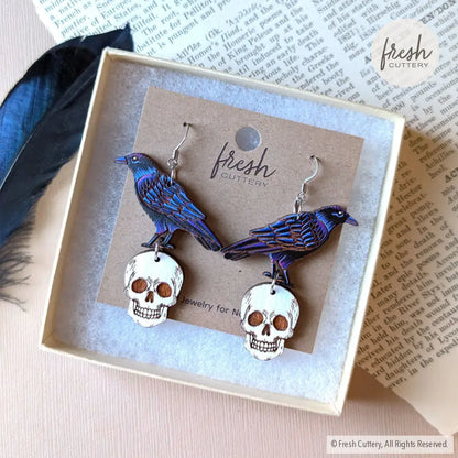 Raven Skull Earrings Dangle And Drop