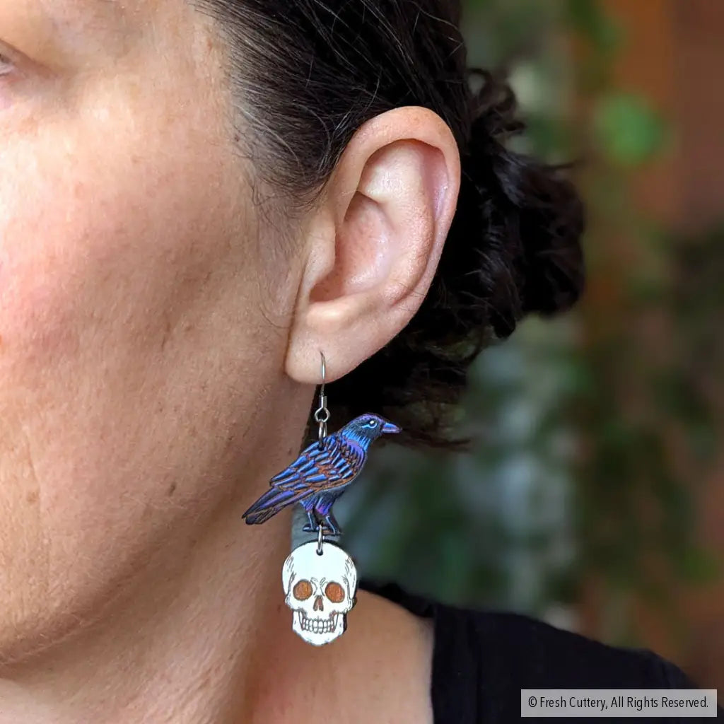 Raven Skull Earrings Dangle And Drop