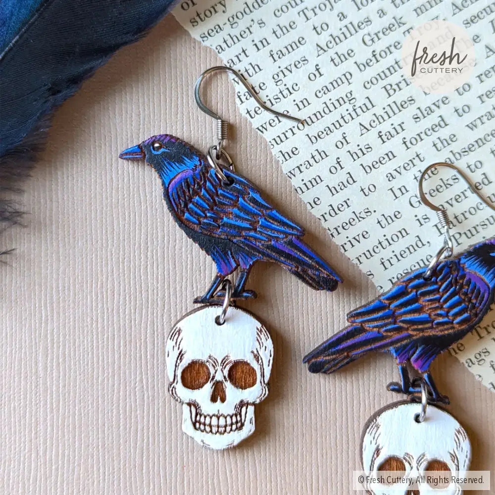 Raven Skull Earrings Dangle And Drop