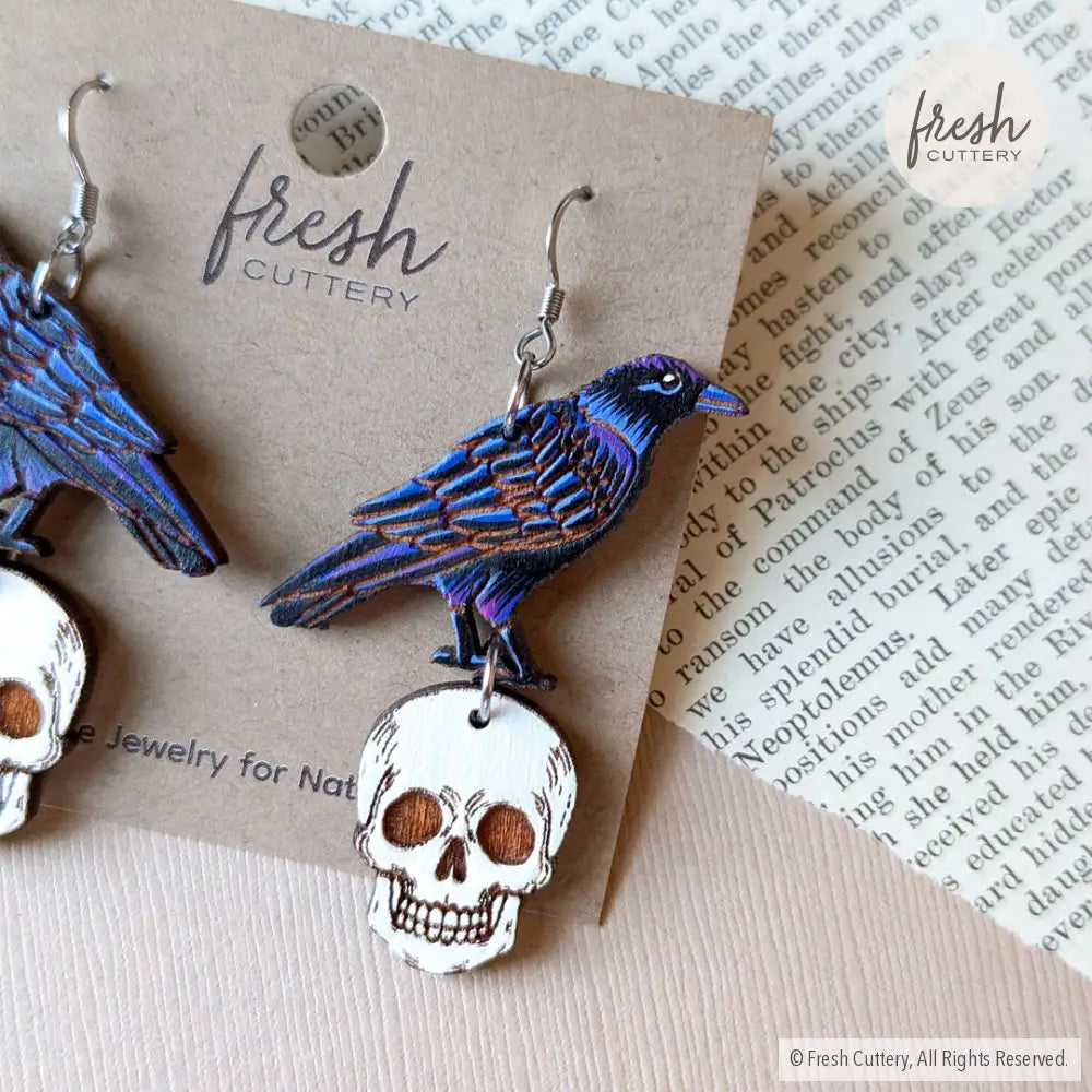 Raven Skull Earrings Dangle And Drop