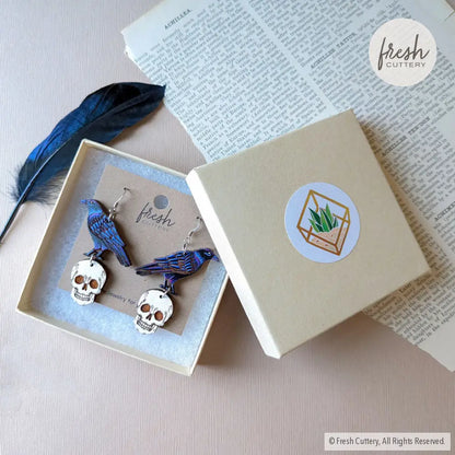 Raven Skull Earrings Dangle And Drop