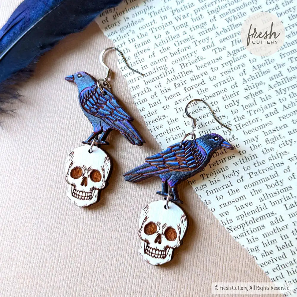 Raven Skull Earrings Dangle And Drop